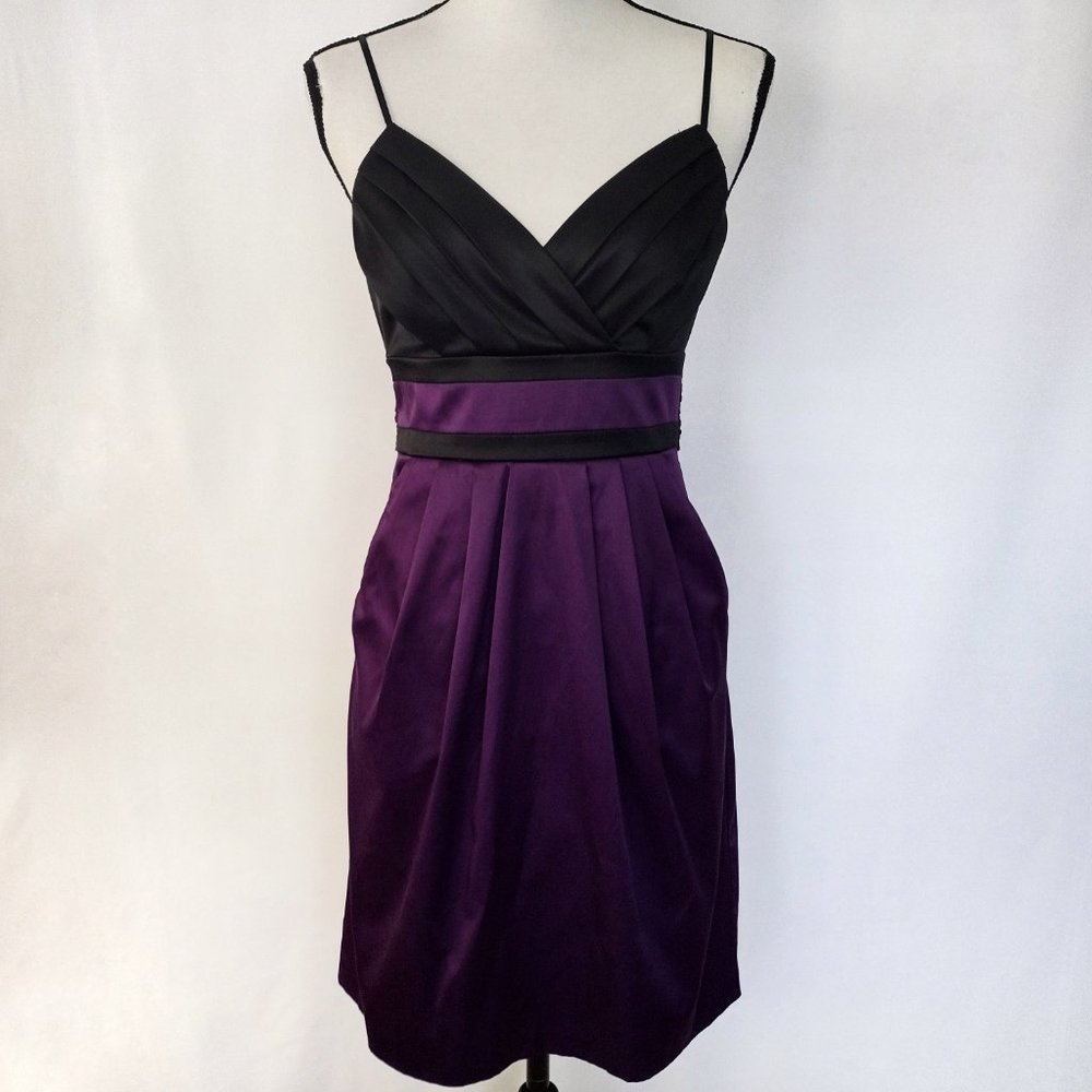 Trixxi Purple and Black Satin Pleated Mini Dress With Pockets